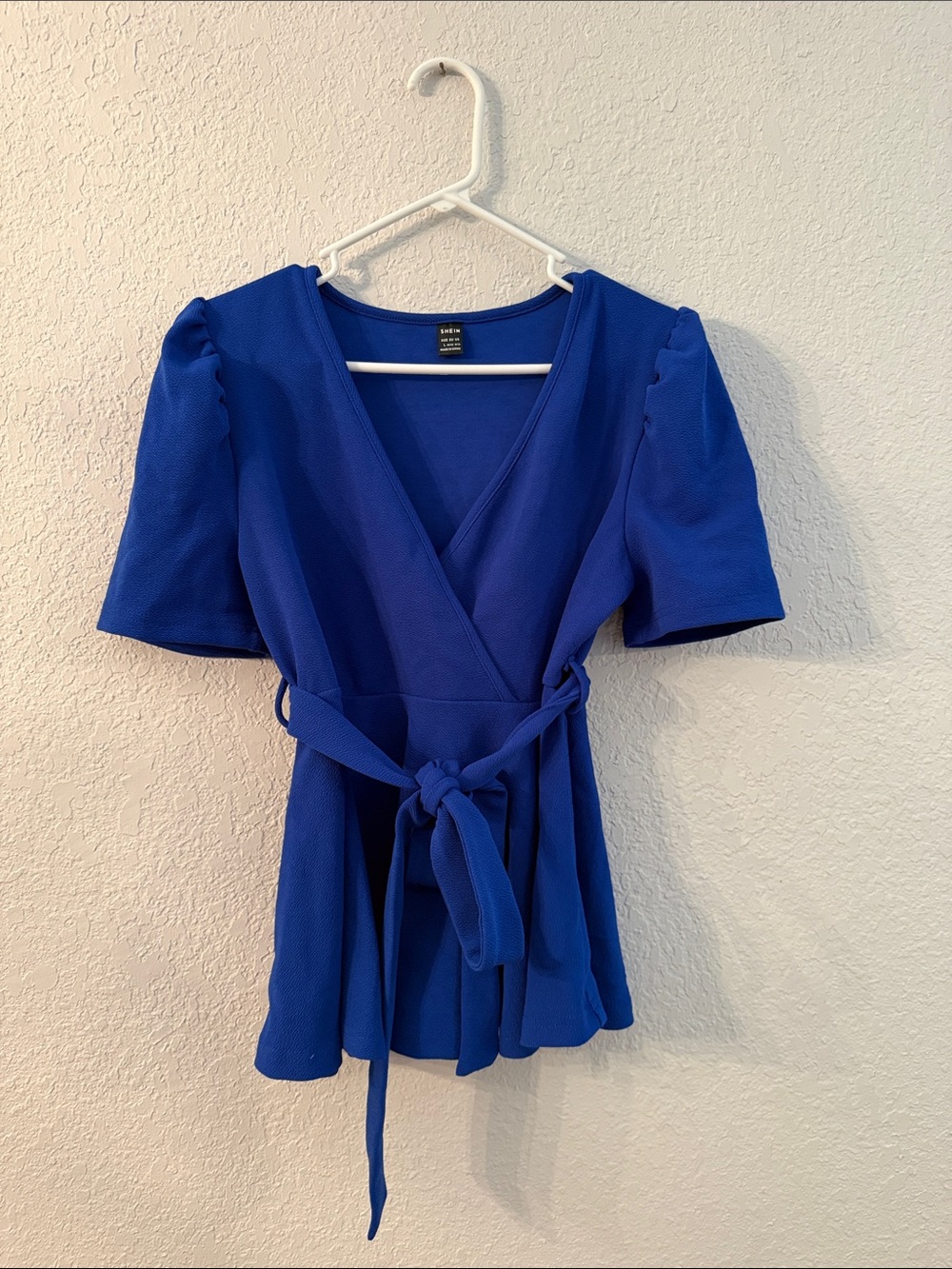 SHEIN Royal Blue Wrap Blouse with Tie Waist